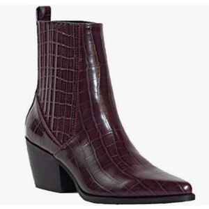 ARiderGirl Naomi Burgandy Western Croc Stacked Heel Pointed Toe Booties Size 6